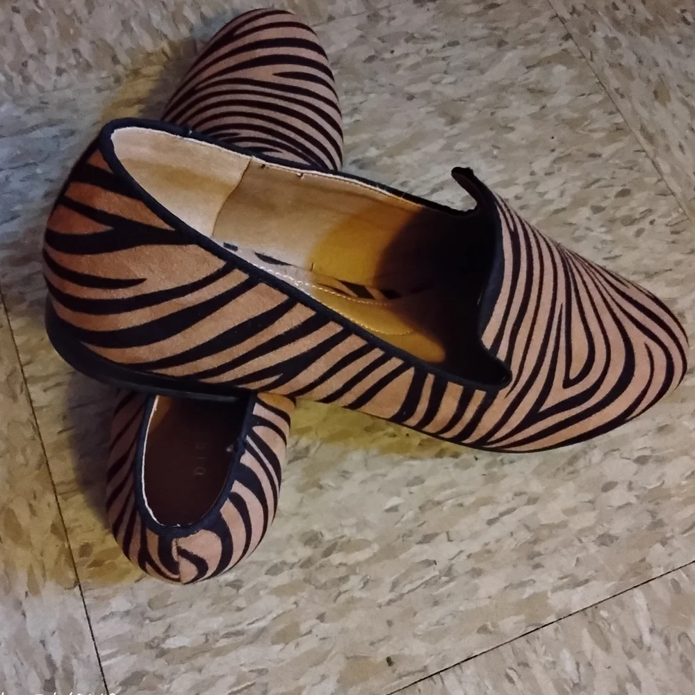 new directions Pink and Black Zebra Print Loafers